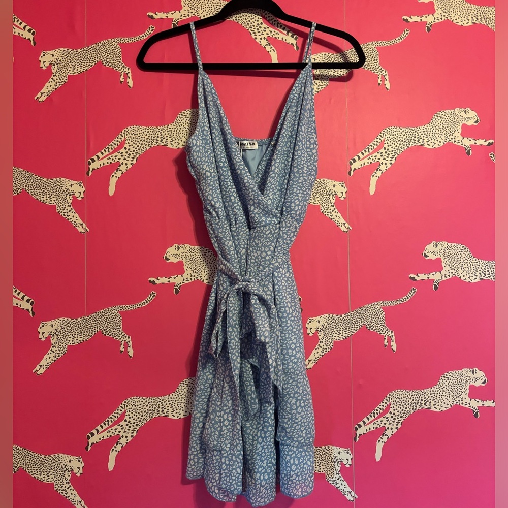 Blue Spaghetti Strap Cheetah Print Dress Size Small